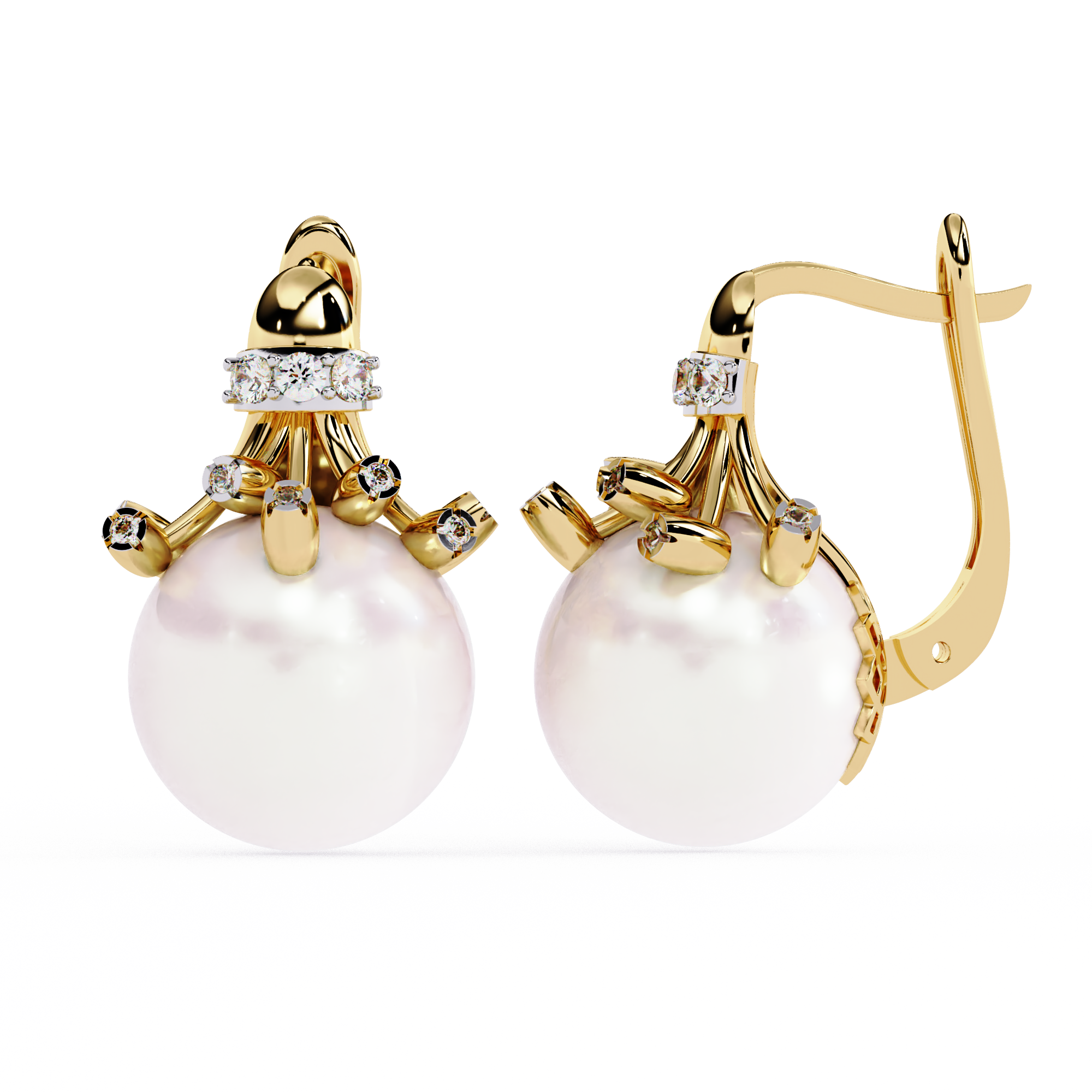 WOKE™ Pearls and Moissanite claw earrings in 925 Silver/9K Gold