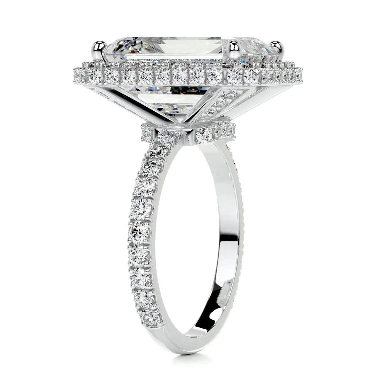 8 carat emerald cut double halo ring | Moissanite ring in 14k gold &  925 sterling silver| GRA certified moissanites