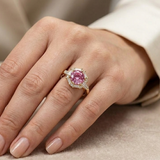 1 CT Pink Portugese Rin with side bagguettes in 9K Gold/925 Silver |WOKE