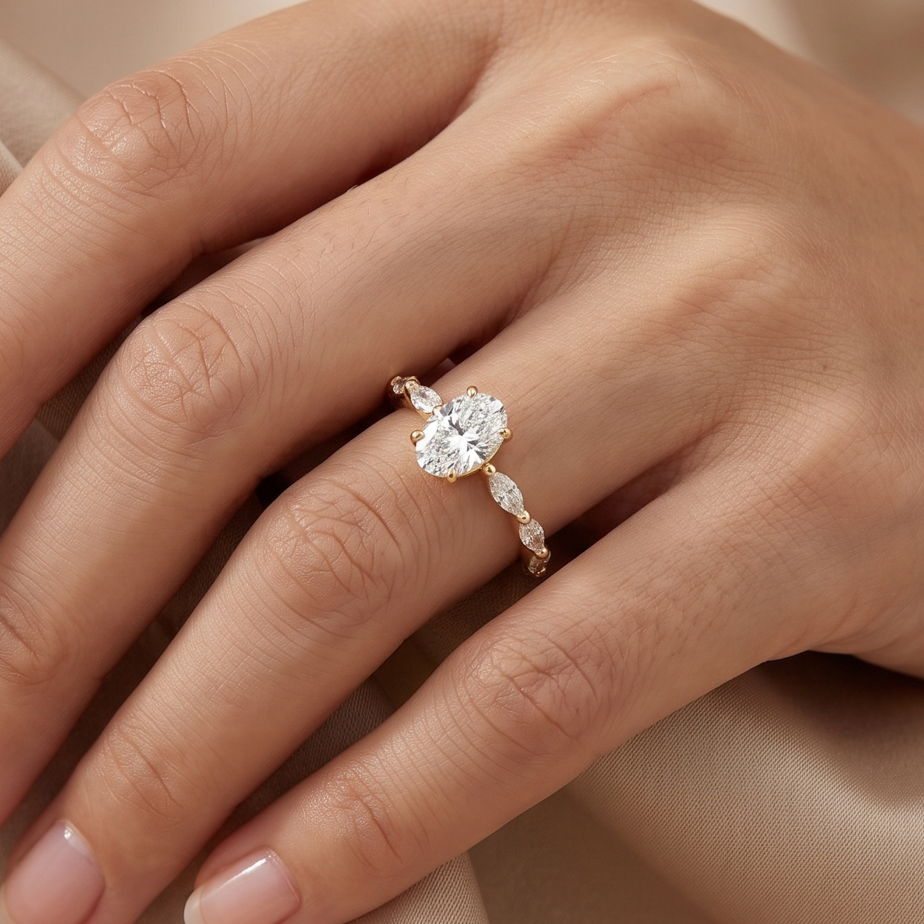 1 CT Marquise and oval Ring in 9K Gold/925 Silver |WOKE