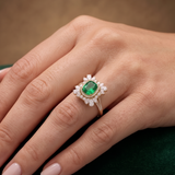 Lab Emerald & moissanite ring in 9K gold/925 Silver |WOKE