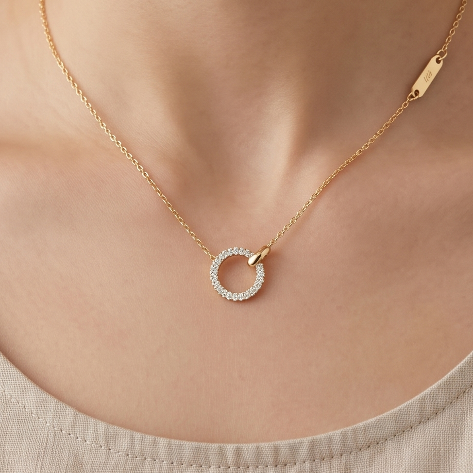 0.085 CT Round Moissanite Pendant in 9K Gold/925 Silver |WOKE