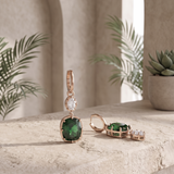 Green Sapphire Ear-rings in 9K Gold/925 Silver |WOKE