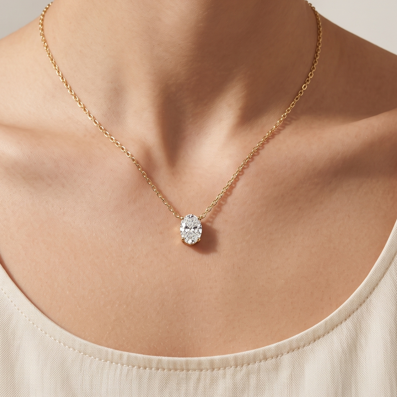 1 CT Oval Moissanite Pendant in 9K Gold/925 Silver |WOKE
