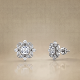 2 CT Cushion and Marquise Studs in 925 Silver/9K Gold