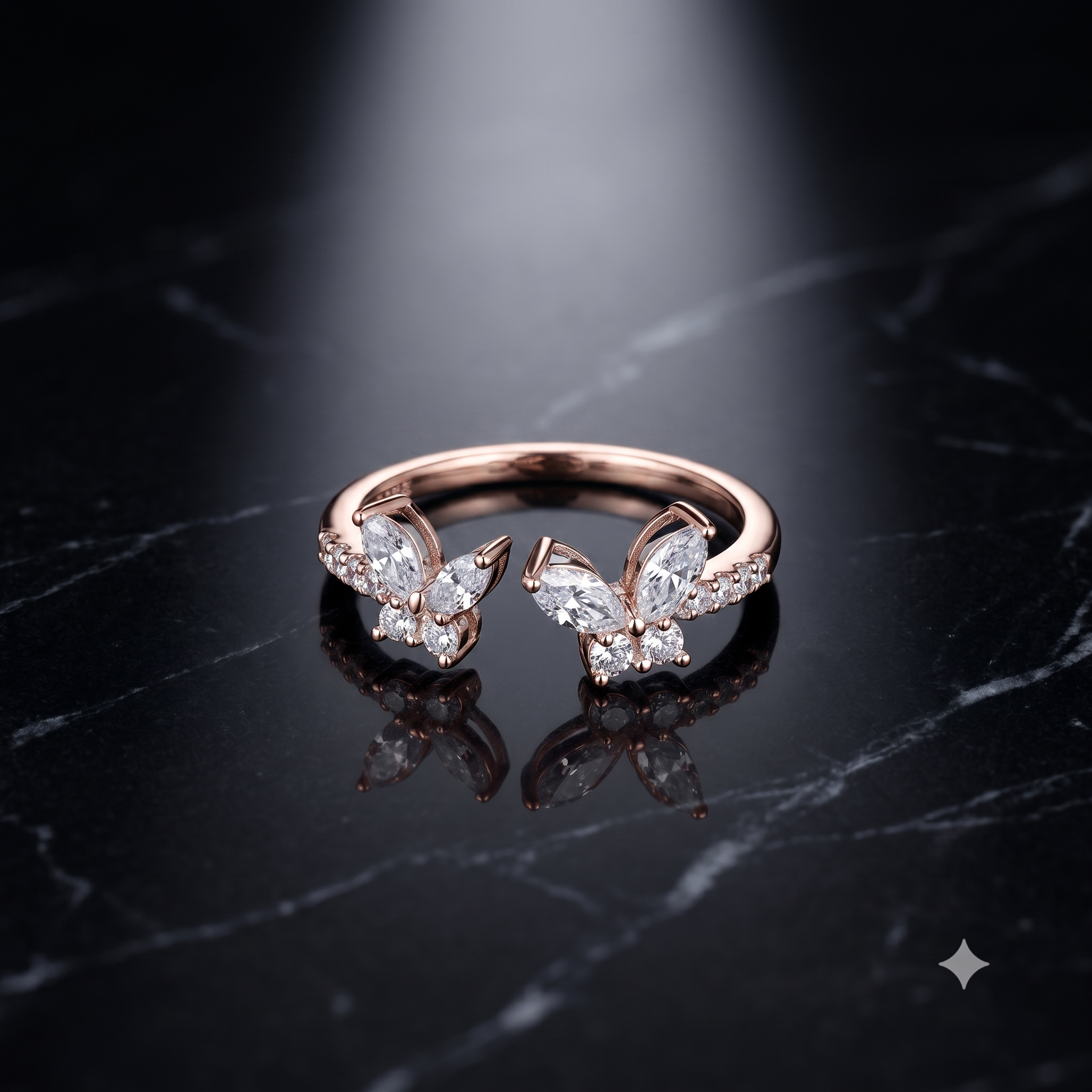 0.835 CT Round & Marquise Moissanite Ring in 9K Gold/925 Silver |WOKE