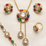 Navratan Necklace chain in Polki