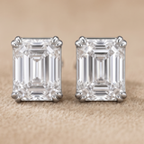 4 CT Emerald Cut Moissanite Studs in 9K Gold/925 Silver |WOKE