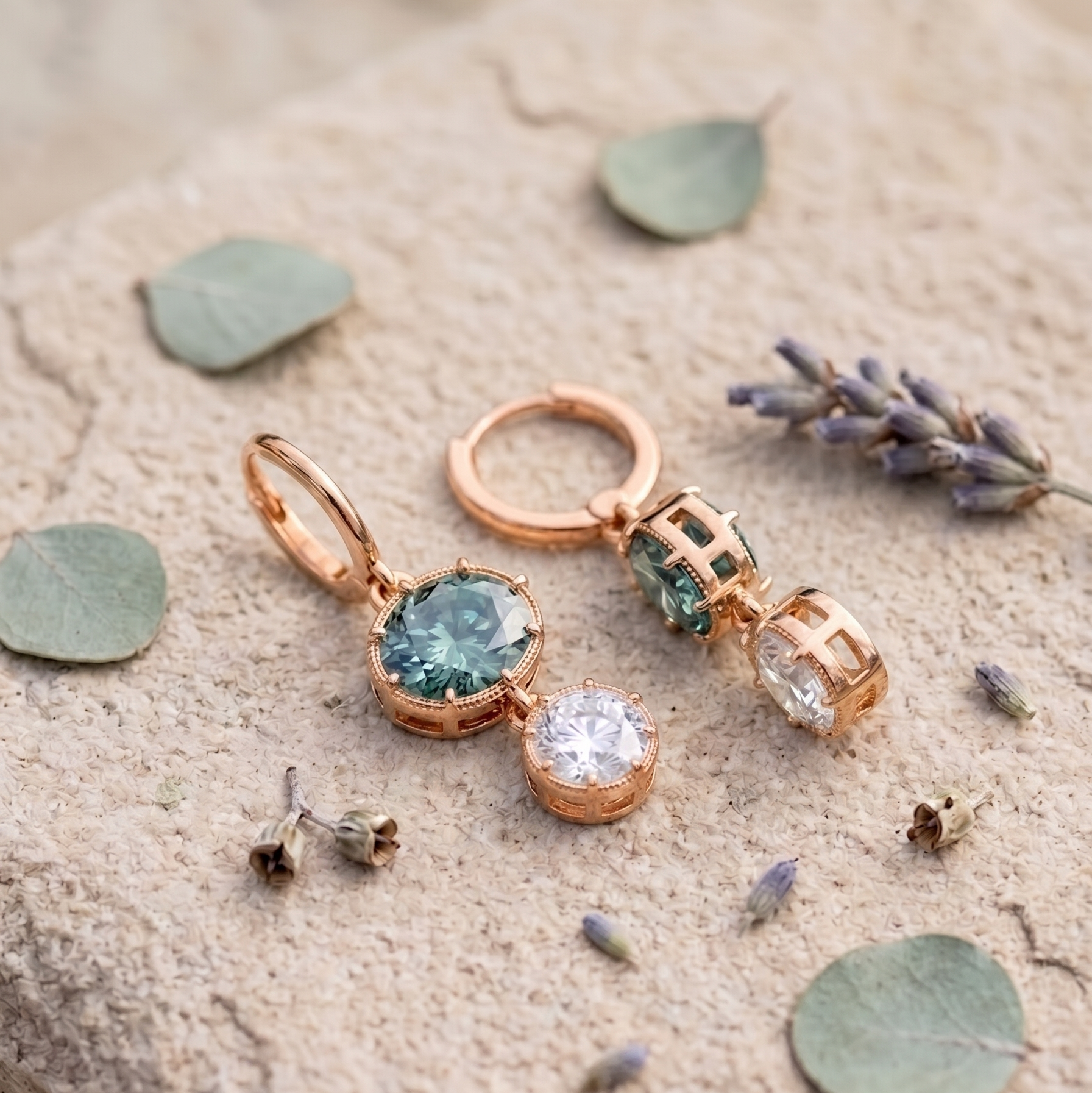 Green Sapphire Ear-rings in 9K Gold/925 Silver |WOKE