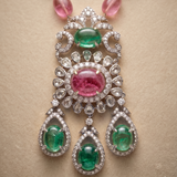 Lab Grown Multi sapphire,Emerald ,Moissanite and Polki Diamond Necklace in 9K/14K Gold |WOKE (Copy)