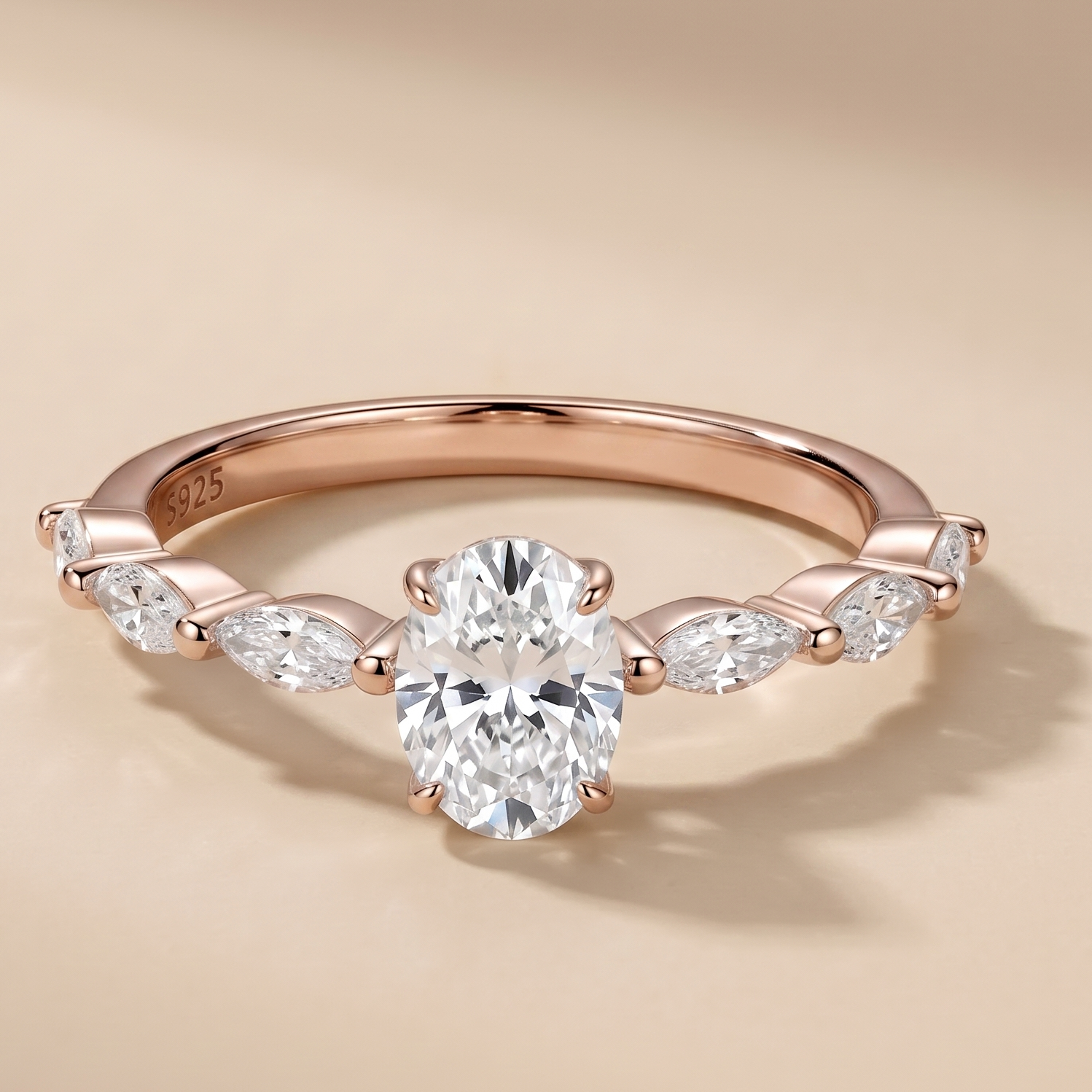 1 CT Marquise and oval Ring in 9K Gold/925 Silver |WOKE