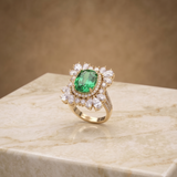 Lab Emerald & moissanite ring in 9K gold/925 Silver |WOKE
