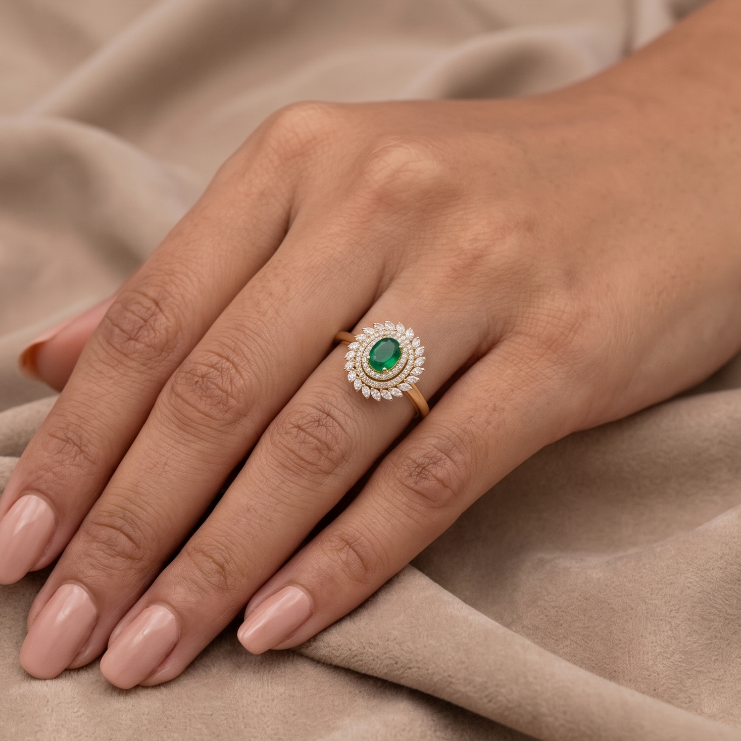 Lab Grown Emerald & Moissanite Ring in 9K Gold/925 Silver
