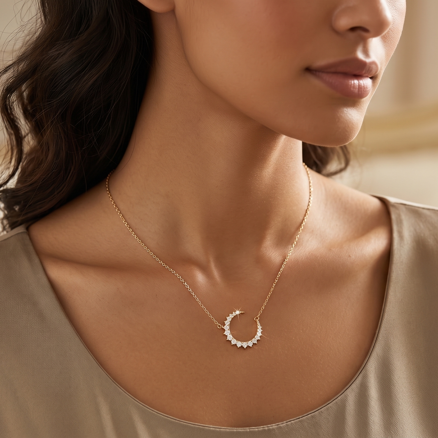 0.164 CT Round Moissanite Pendant in 9K Gold/925 Silver |WOKE