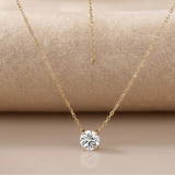 3 CT Round Moissanite Pendant in 9K Gold/925 Silver |WOKE