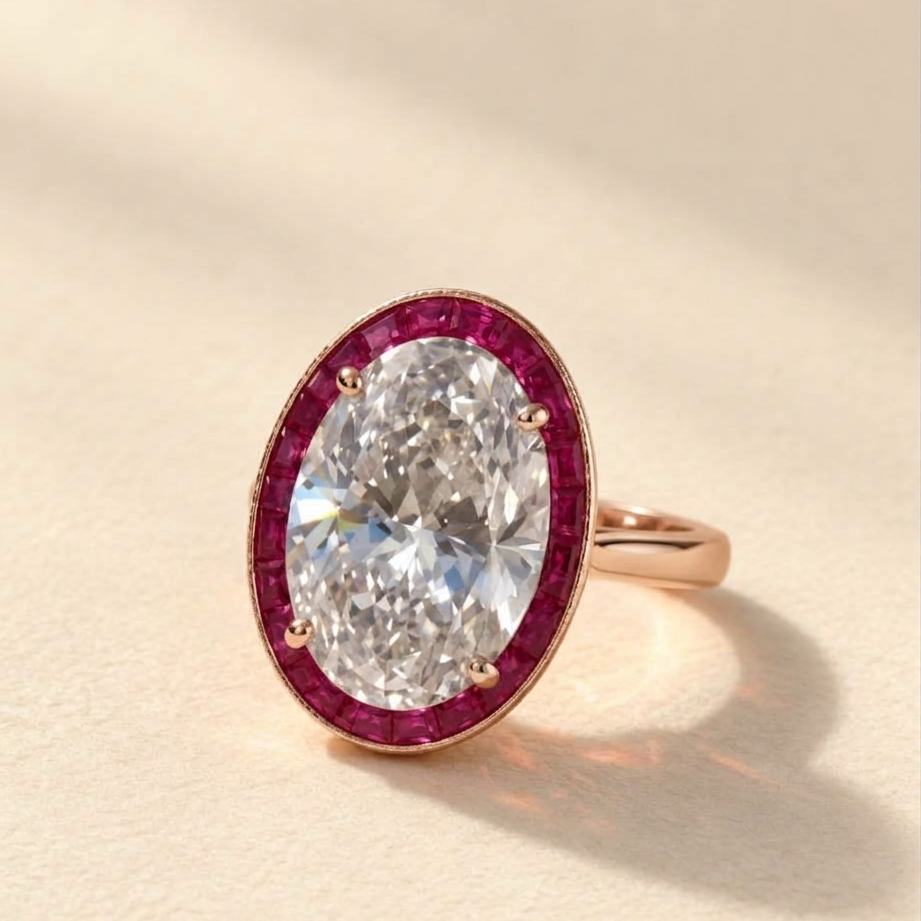 6 CT Lab Grown Oval Diamond Ring in 9K/14K Gold |WOKE