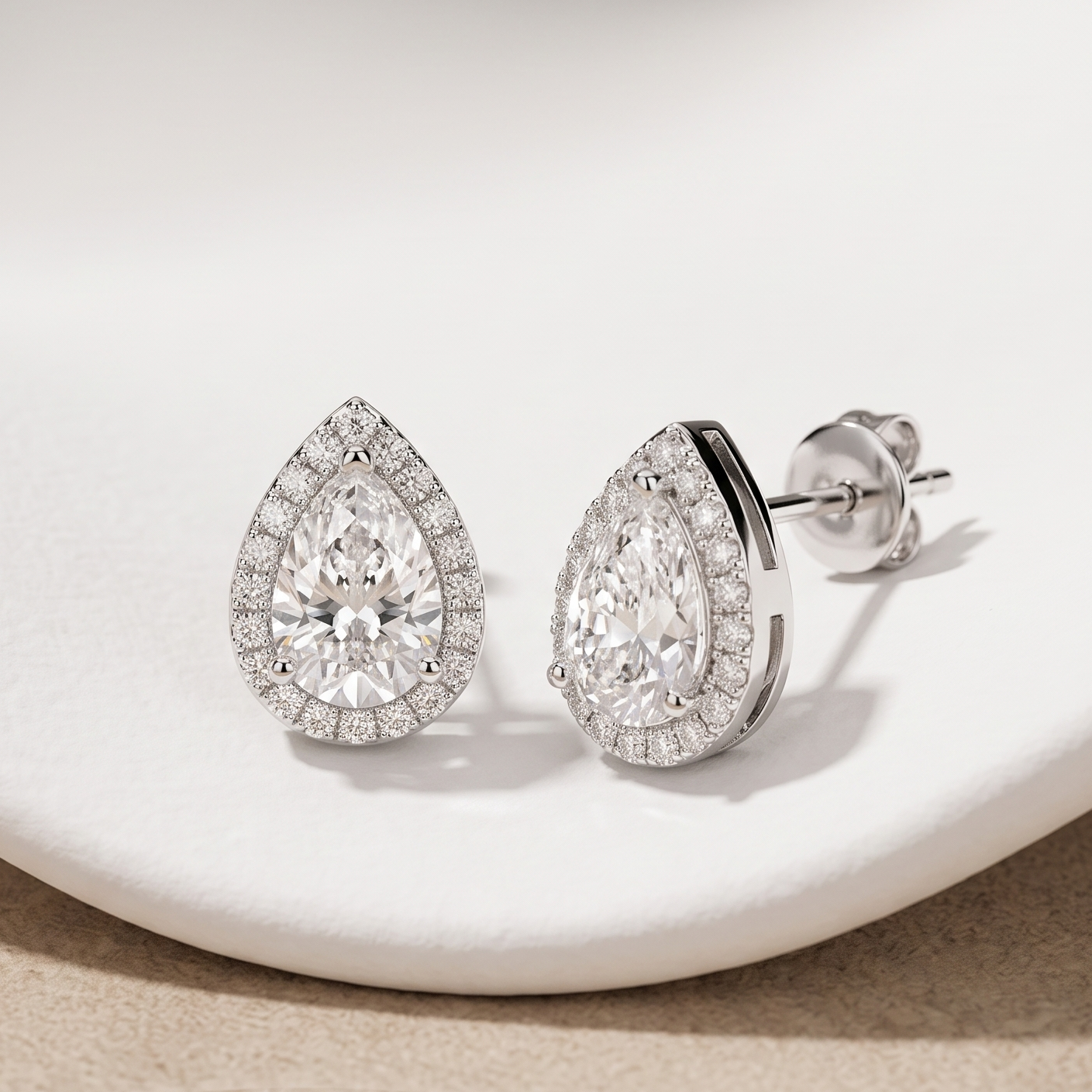 2 CT Pear Cut Moissanite Studs in 9K Gold/925 Silver |WOKE