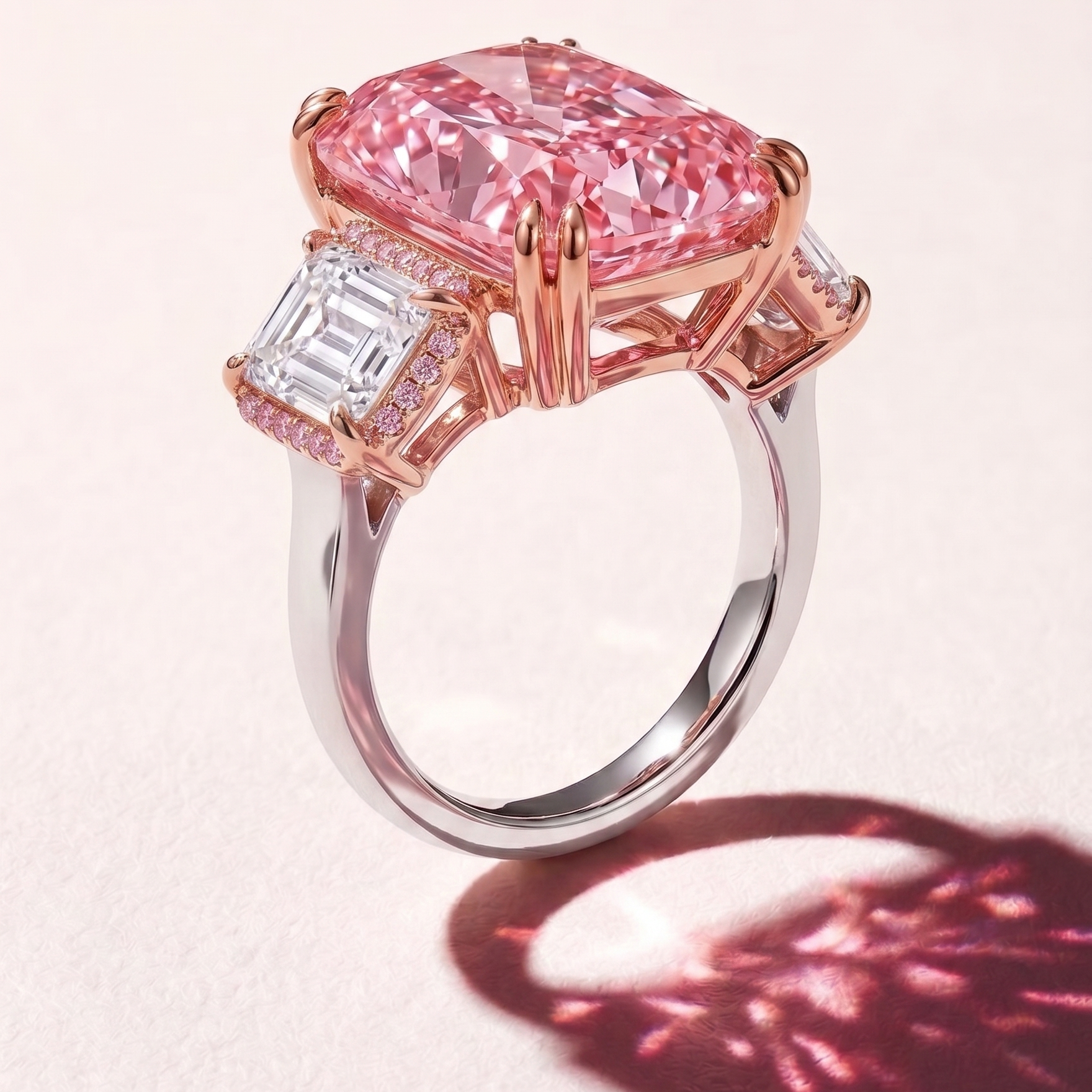 4CT Magnificent Fancy Vivid Pink moissanite Ring