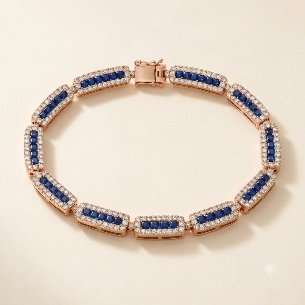Lab Grown Sapphire Tennis Bracelet in 925 Silver |WOKE