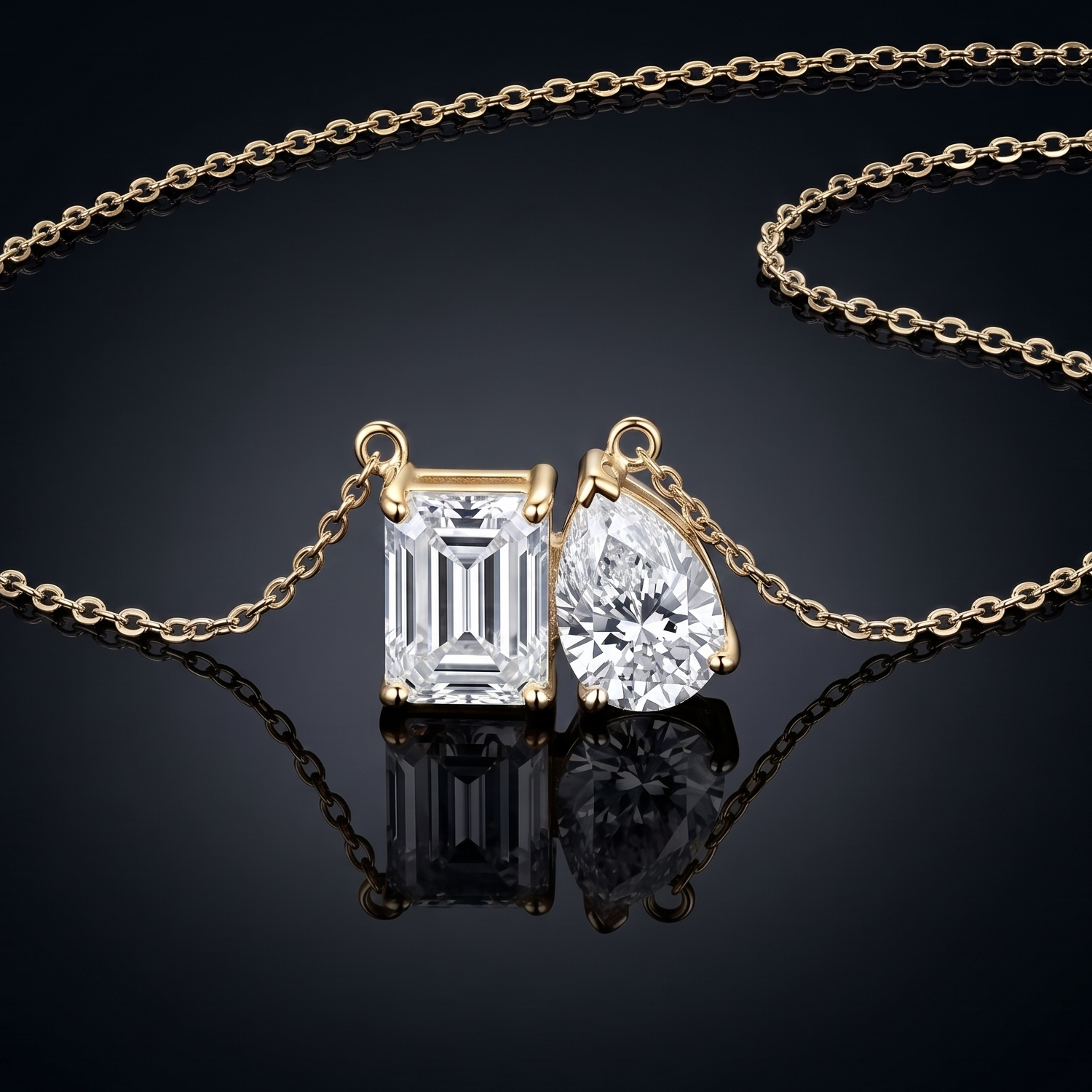 2 CT Pear and Emerald Moissanite Pendant in 9K Gold/925 Silver |WOKE
