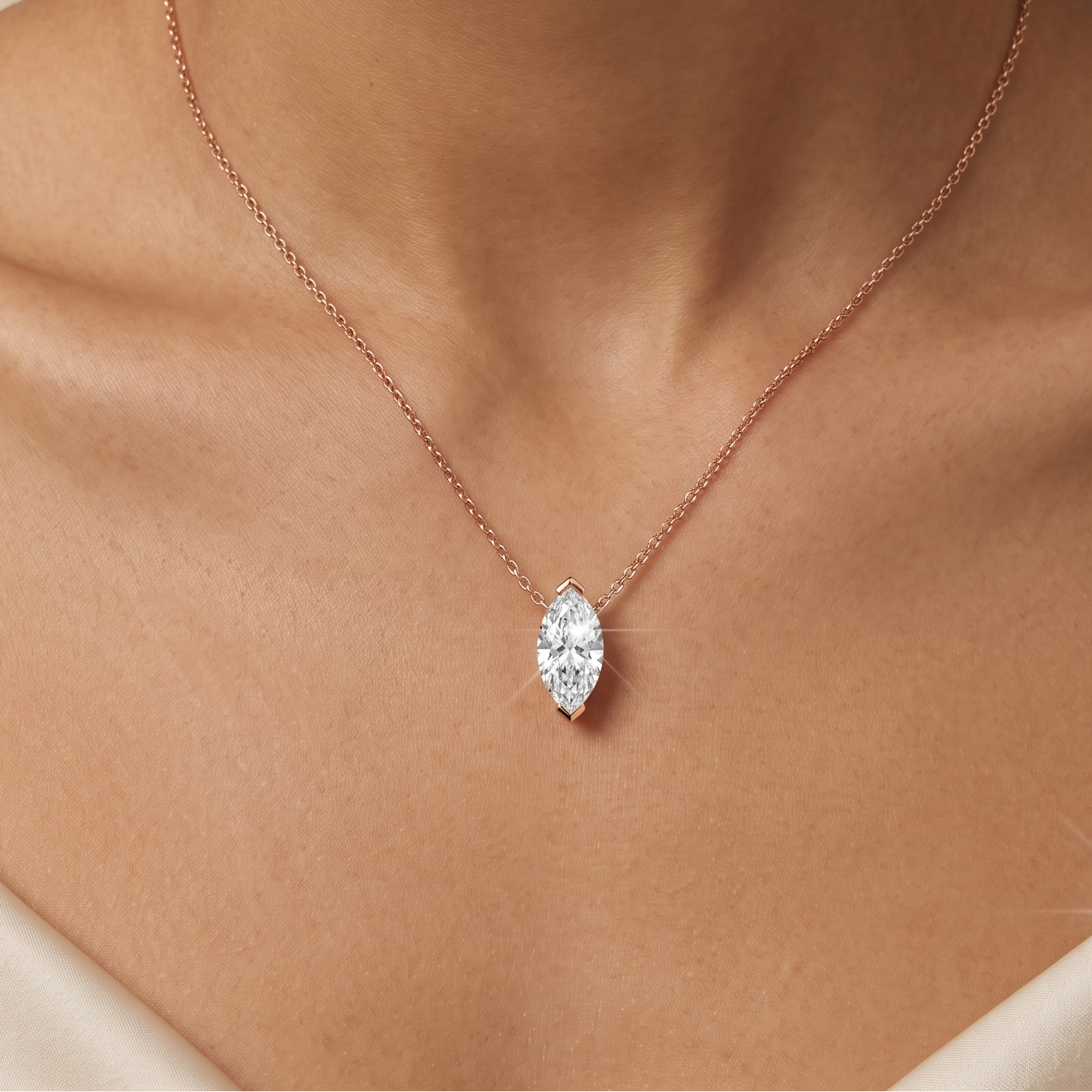 1 CT Marquise Moissanite Pedant in 9K Gold/925 Silver |WOKE