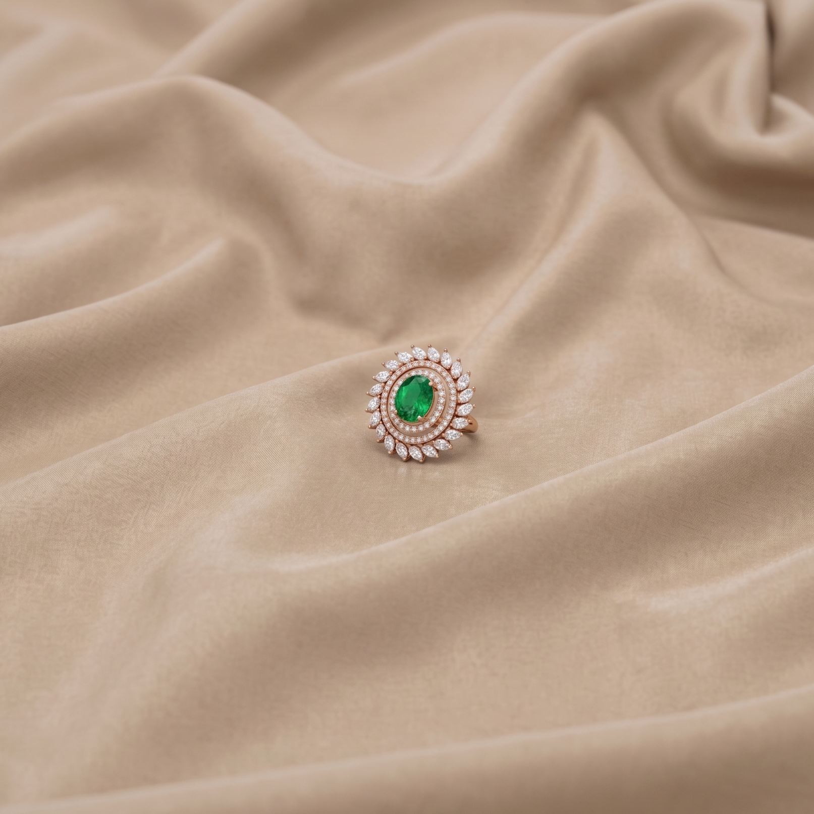 Lab Grown Emerald & Moissanite Ring in 9K Gold/925 Silver