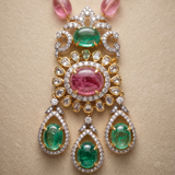 Lab Grown Multi sapphire,Emerald ,Moissanite and Polki Diamond Necklace in 9K/14K Gold |WOKE (Copy)