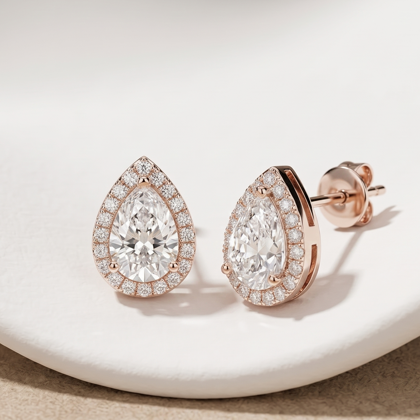 2 CT Pear Cut Moissanite Studs in 9K Gold/925 Silver |WOKE