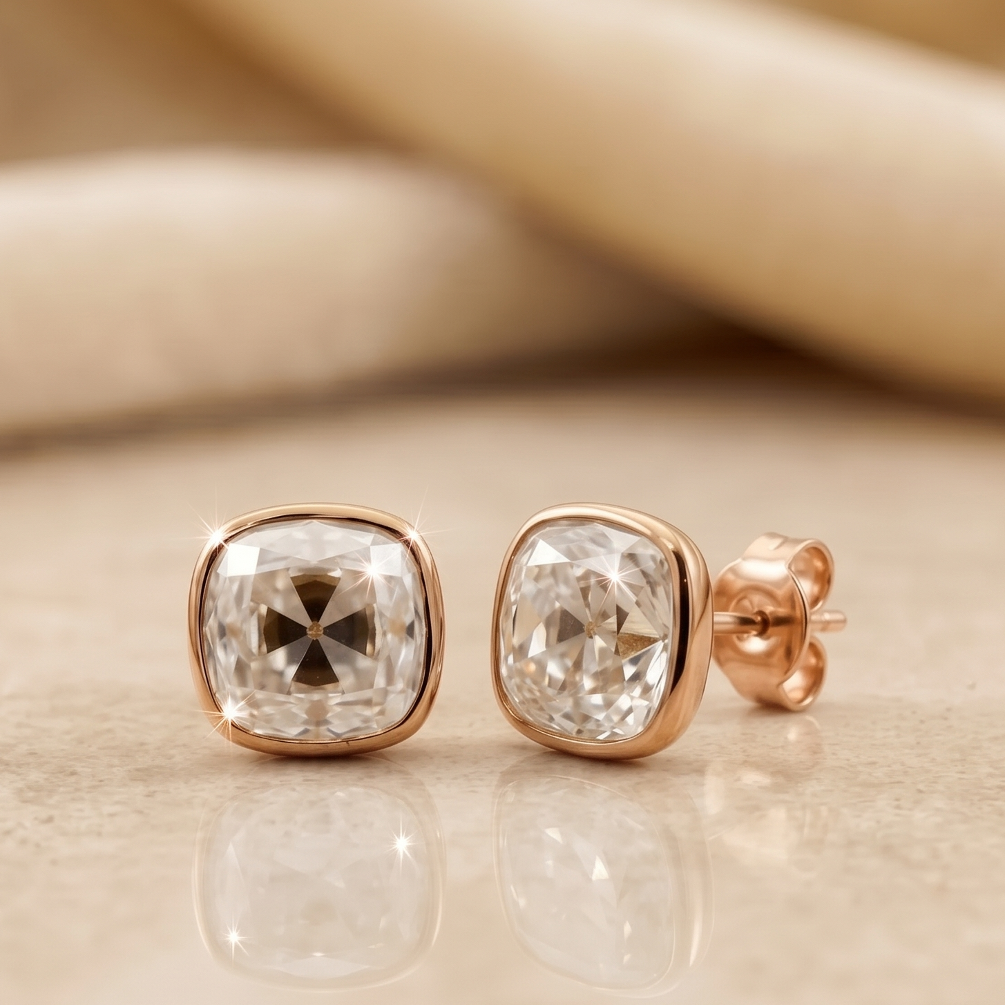 3 CT Old Mine Cut Cushion Cut Moissanite Studs in 9K Gold/925 Silver