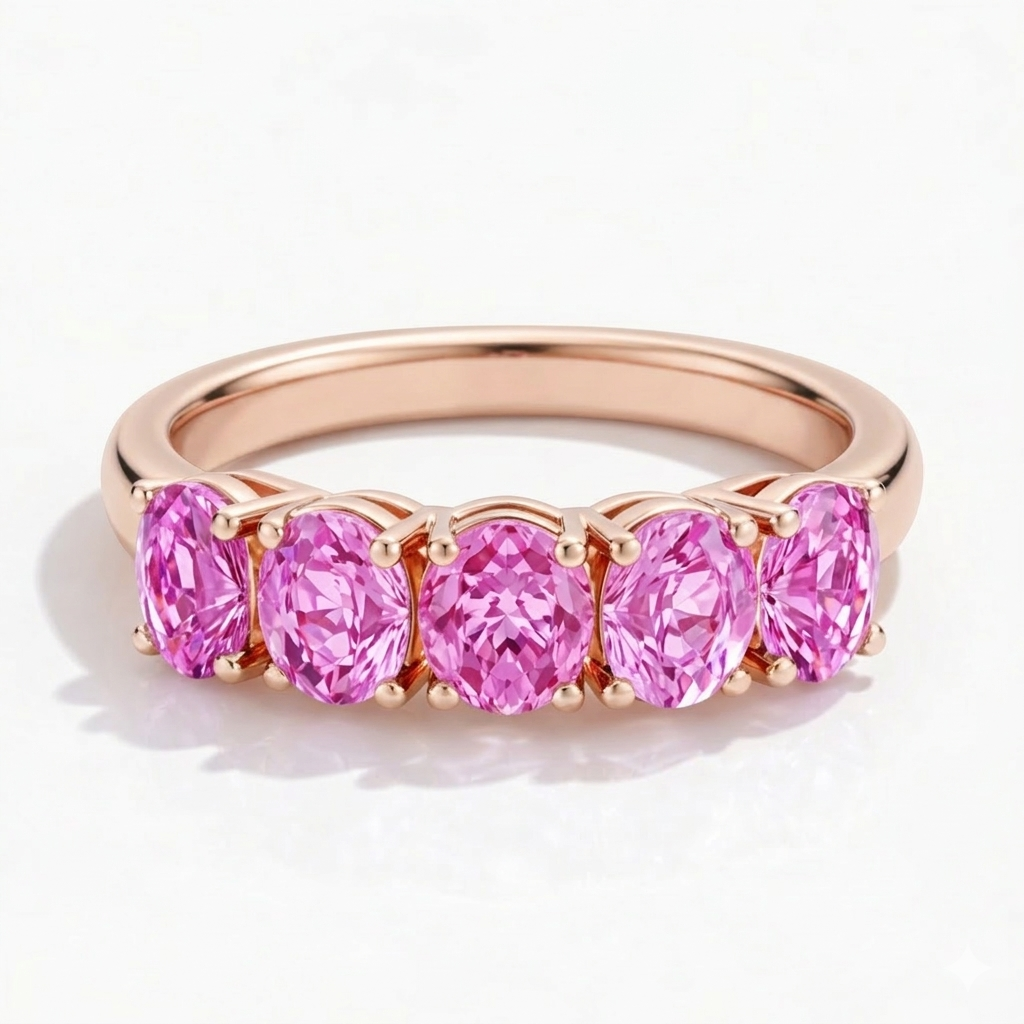 5-Stone Oval Pink Sapphire Ring In 925 Silver |WOKE