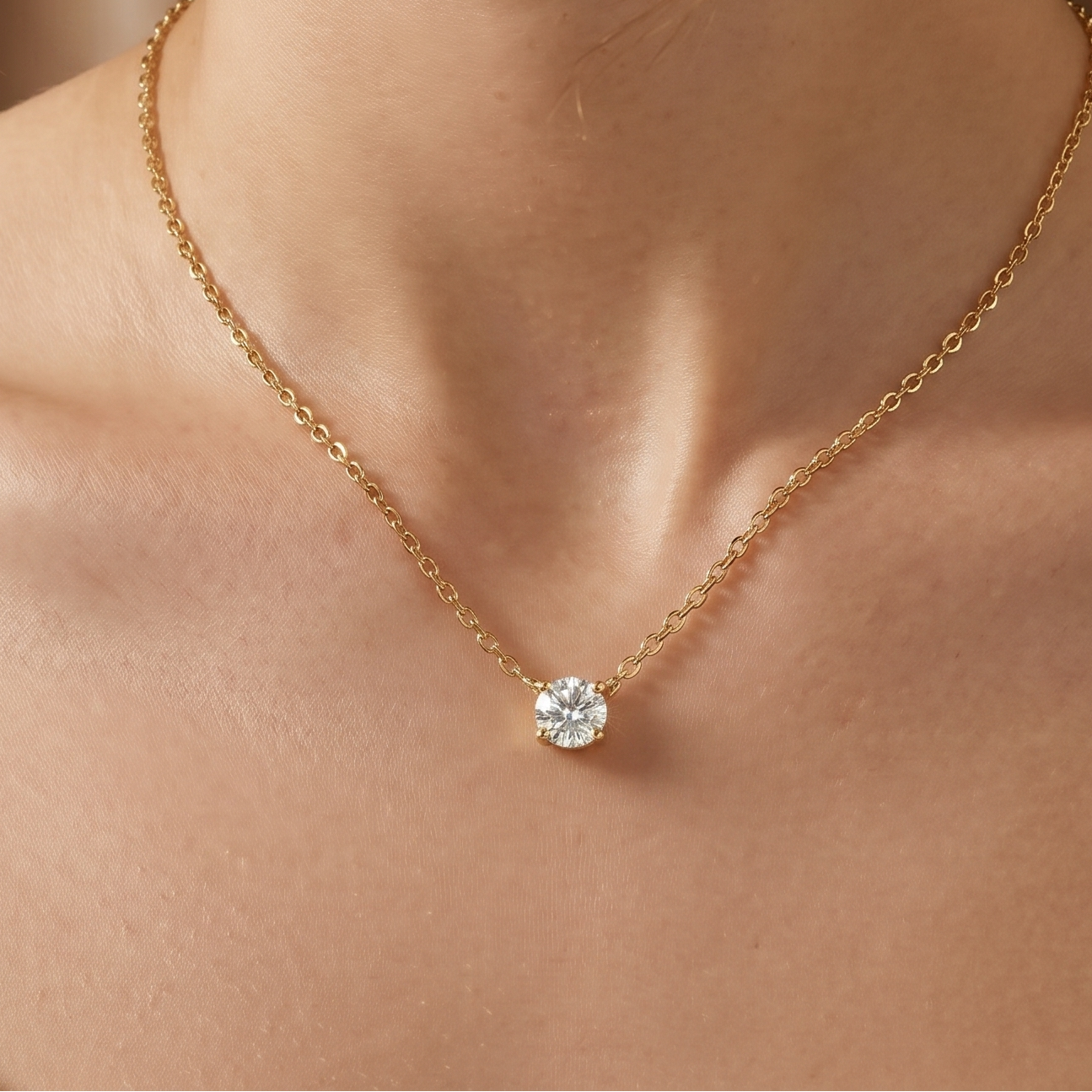 0.5 CT Round Moissanite Pendant in 9K Gold/925 Silver |WOKE