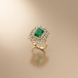 Lab Grown Emerald & Moissanite Ring in 9K Gold/925 Silver |WOKE