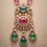 Lab Grown Multi sapphire,Emerald ,Moissanite and Polki Diamond Necklace in 9K/14K Gold |WOKE (Copy)
