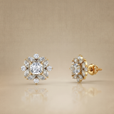 2 CT Cushion and Marquise Studs in 925 Silver/9K Gold
