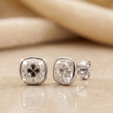 3 CT Old Mine Cut Cushion Cut Moissnite studs in 9K Gold/925 Silver |WOKE