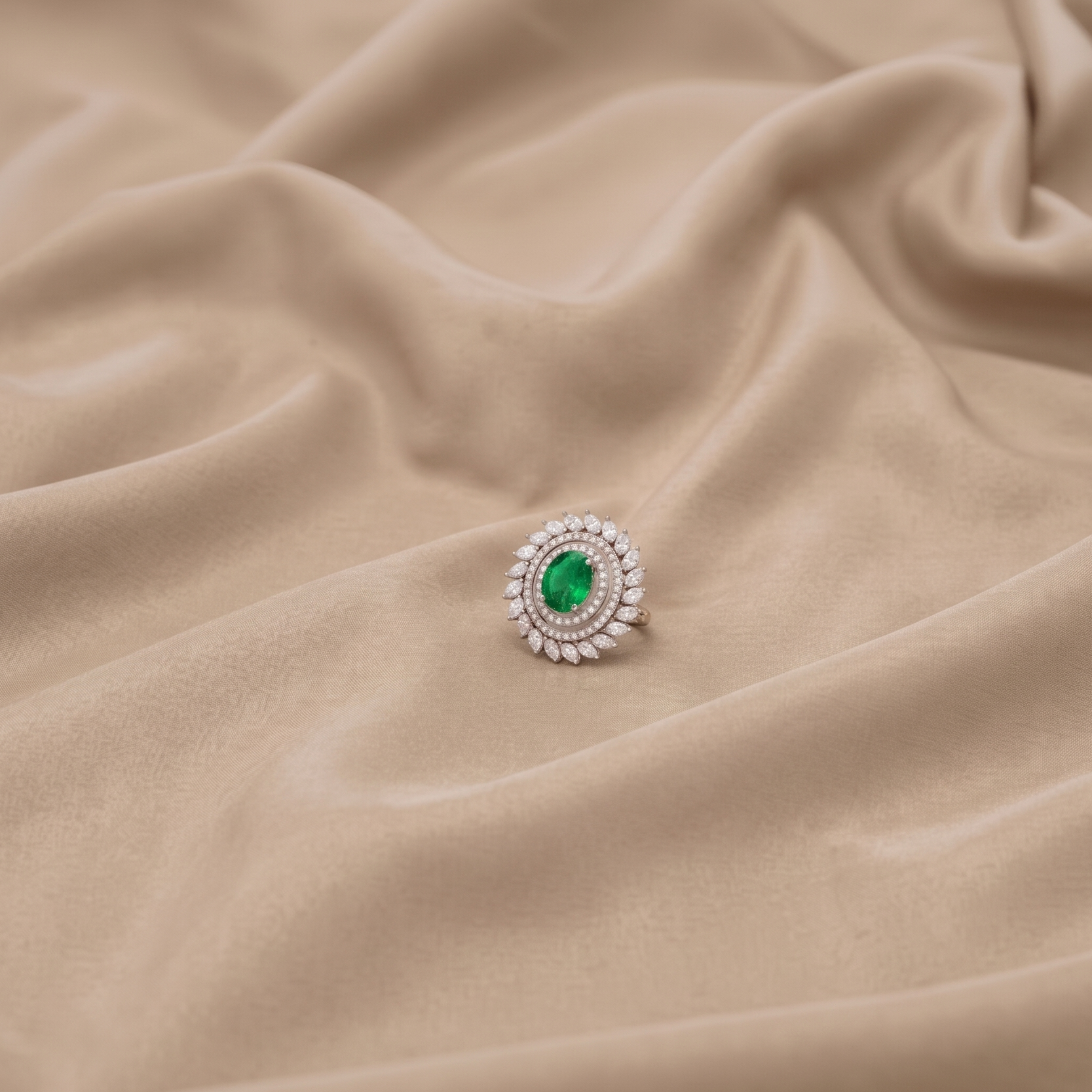 Lab Grown Emerald & Moissanite Ring in 9K Gold/925 Silver