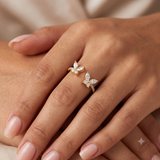 0.835 CT Round & Marquise Moissanite Ring in 9K Gold/925 Silver |WOKE