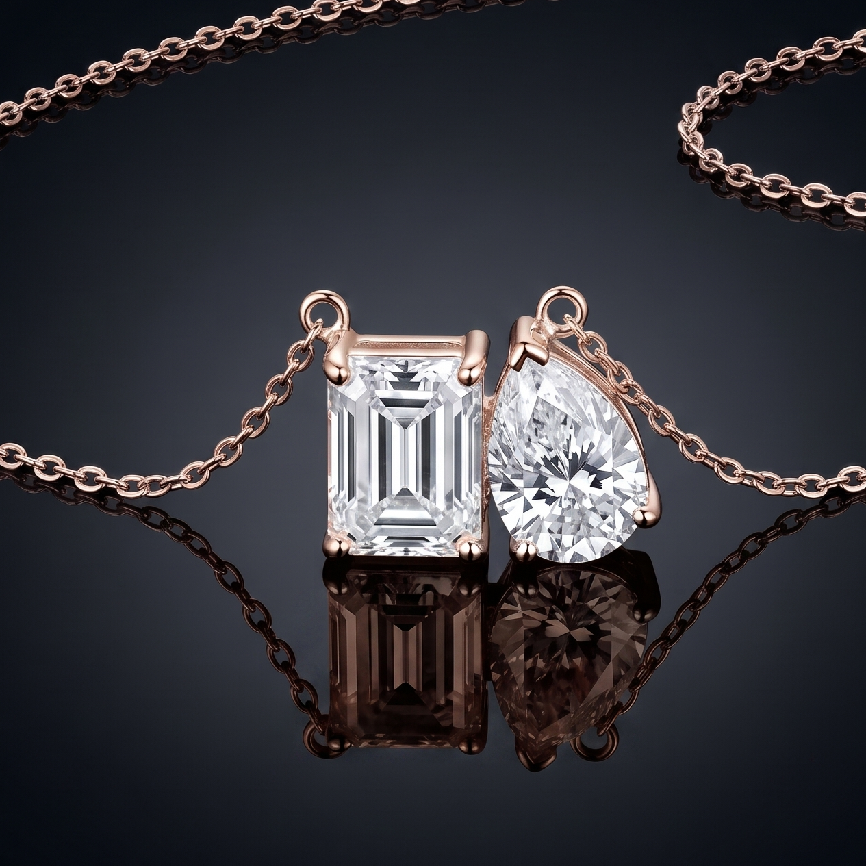2 CT Pear and Emerald Moissanite Pendant in 9K Gold/925 Silver |WOKE