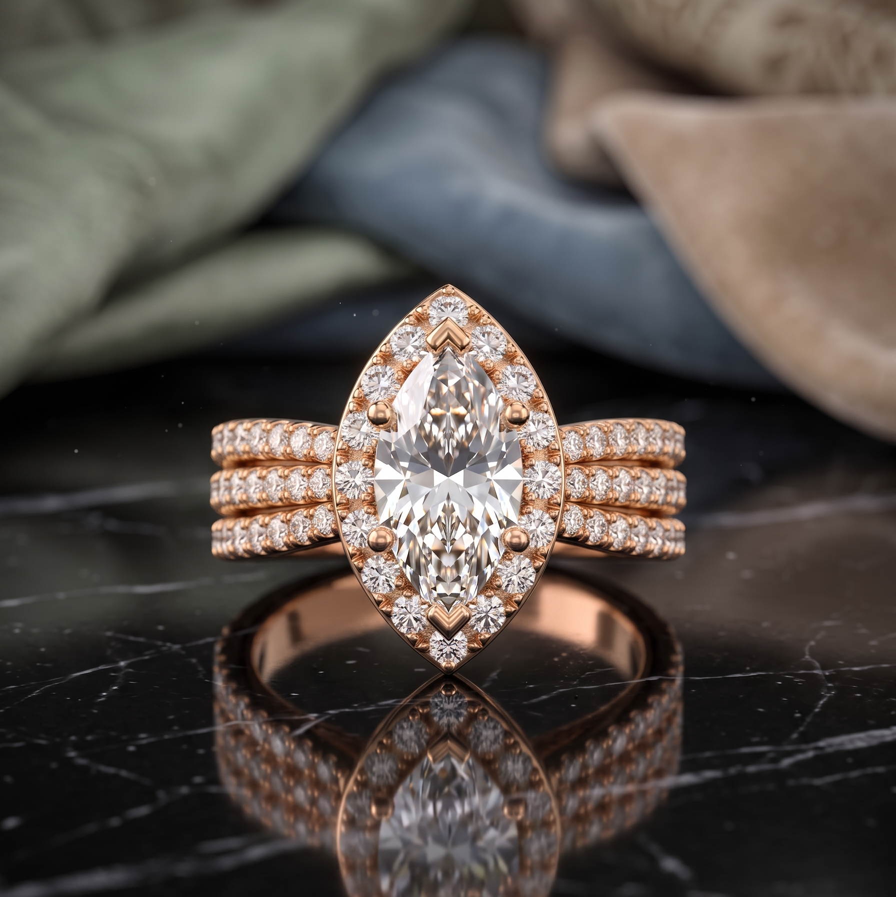 2.206 CT Marquise & Round Cut Lab Grown Diamond Ring in 9K Gold/14K Gold |WOKE