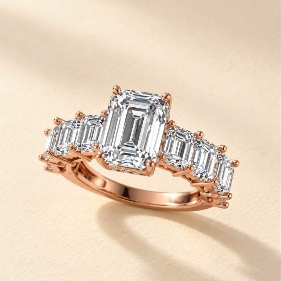 4.5 CT Lab Grown Emerald Cut Ring in 9K/14K Gold |WOKE