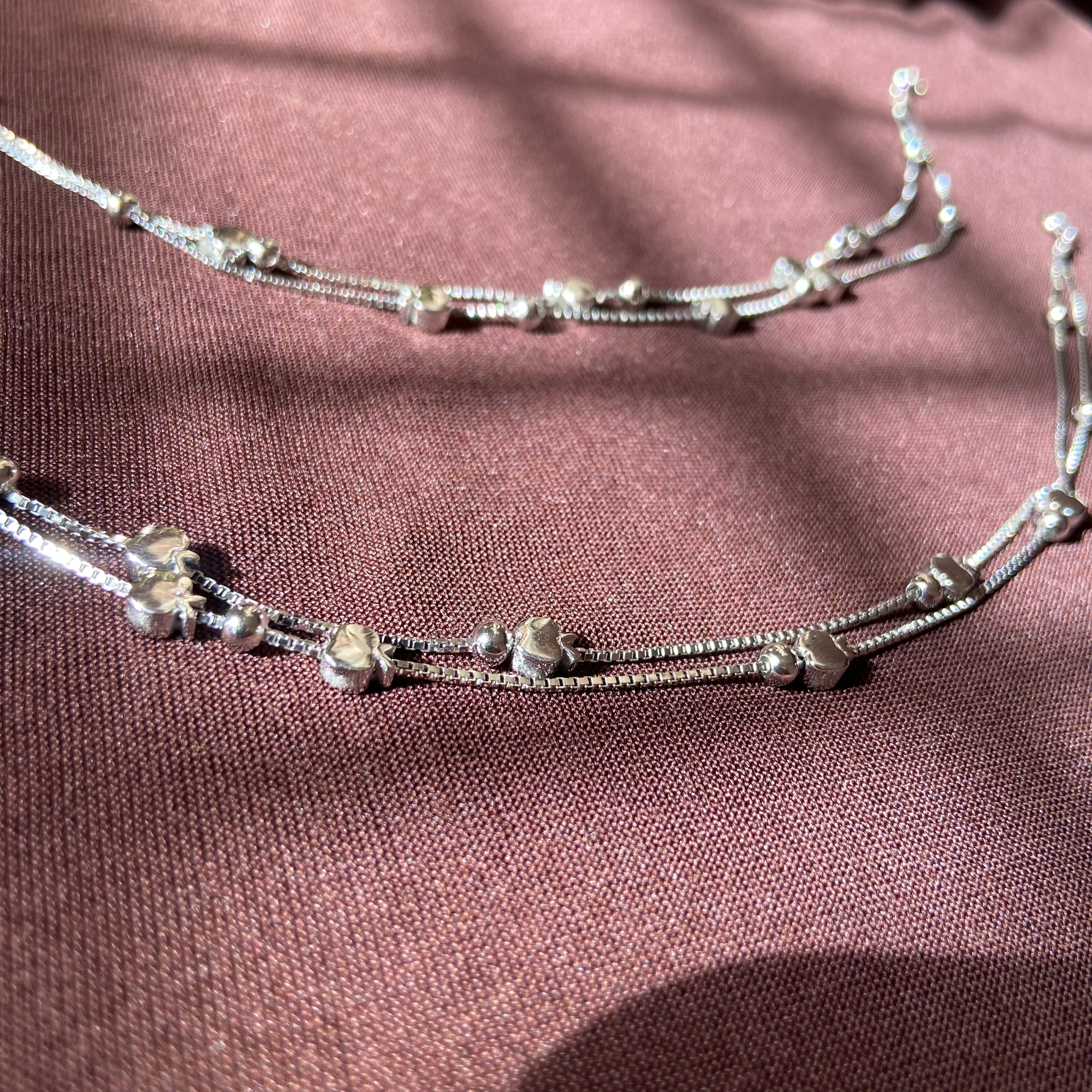 925 Silver Apple layered charms anklet