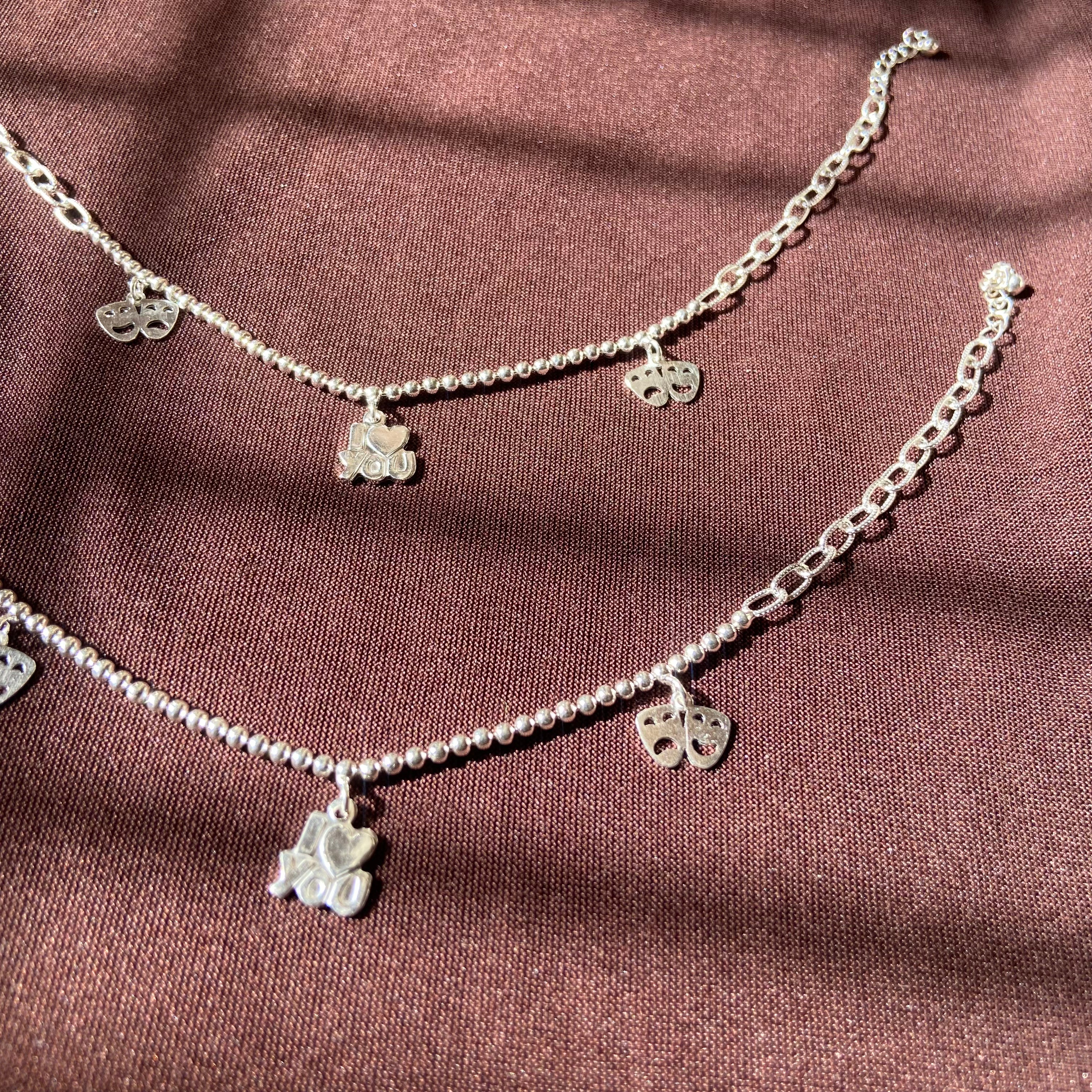 925 Silver Love and sorrow charms anklet