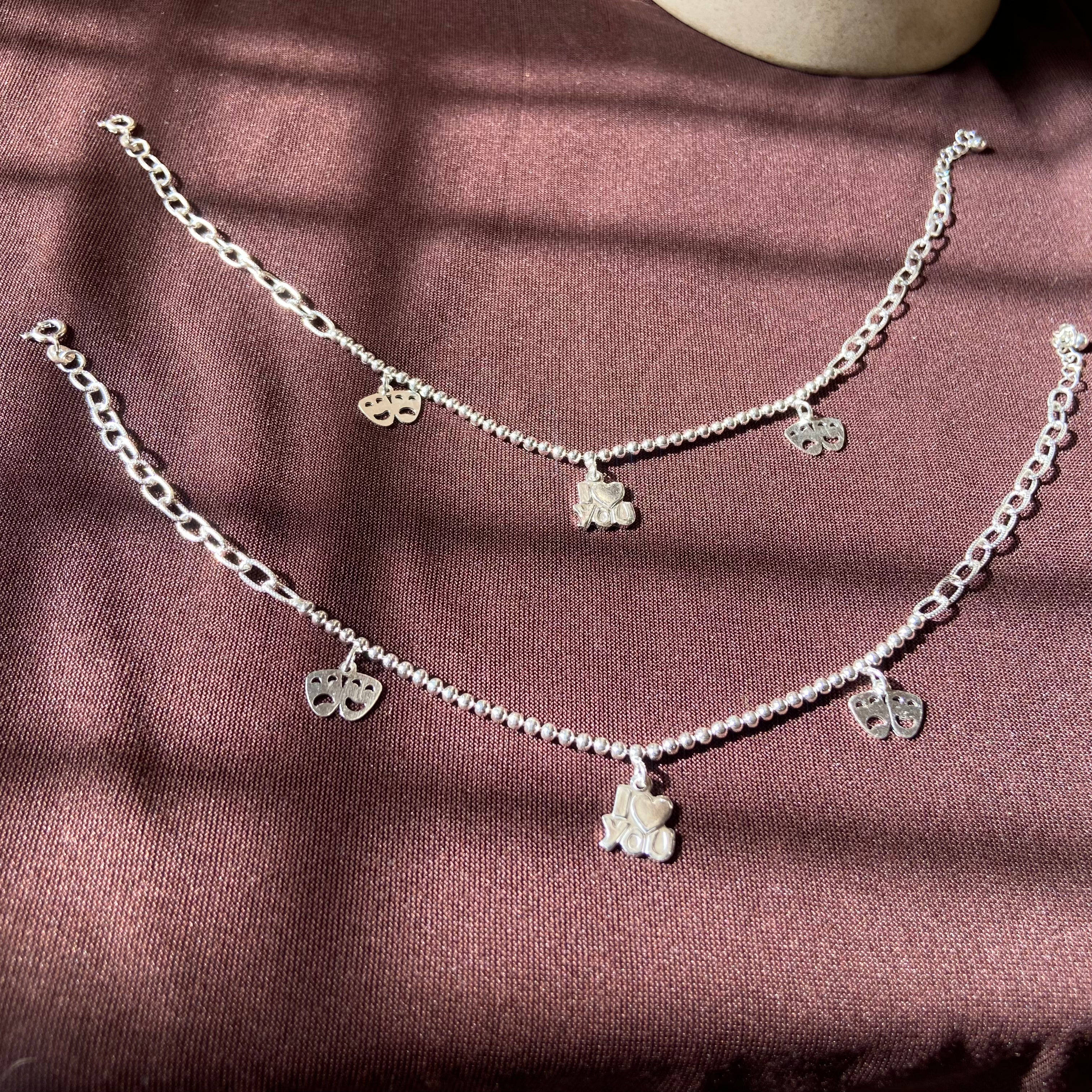 925 Silver Love and sorrow charms anklet