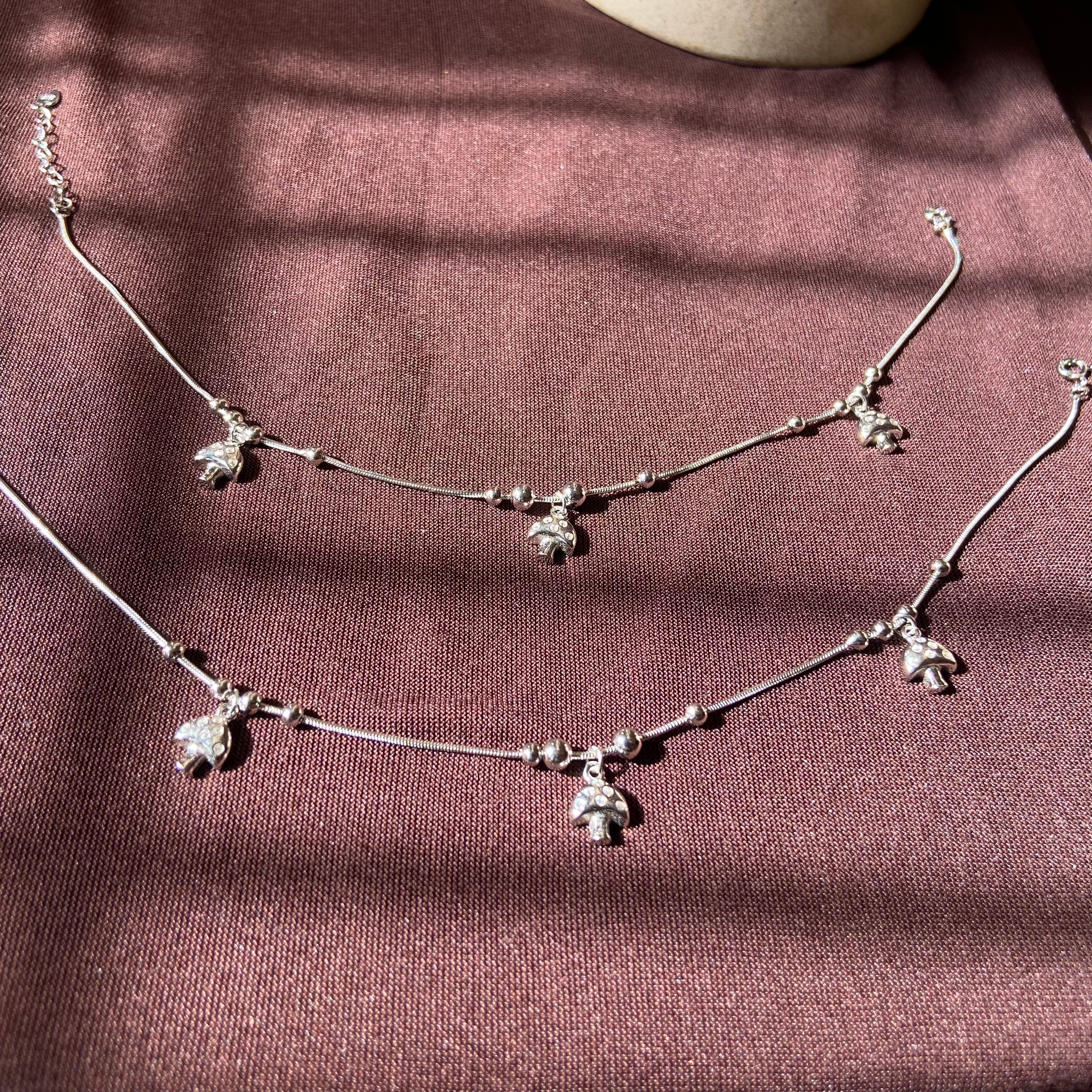 925 Silver mushroom charms anklet