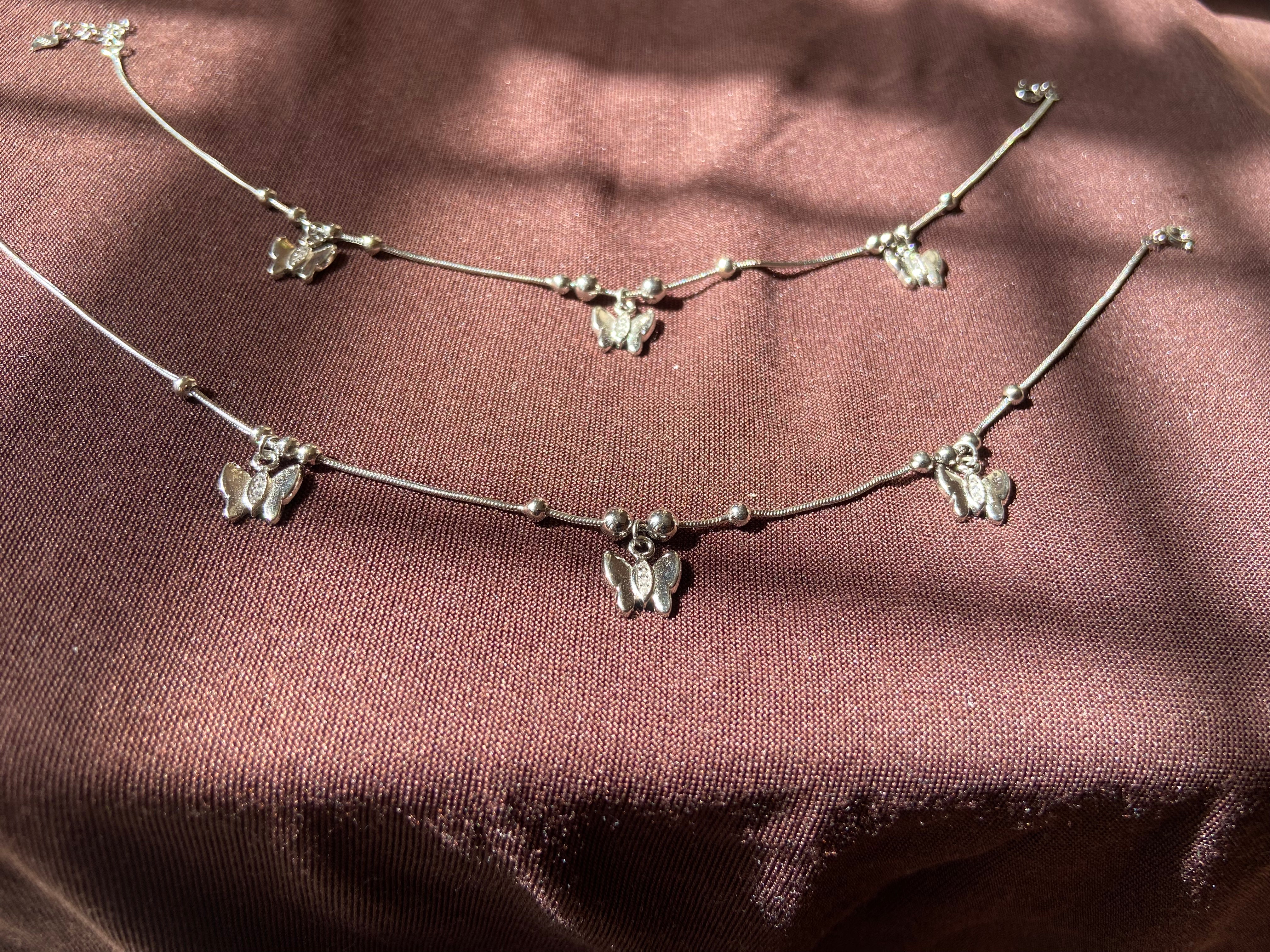 "WOKE" 925 silver Butterfly anklets