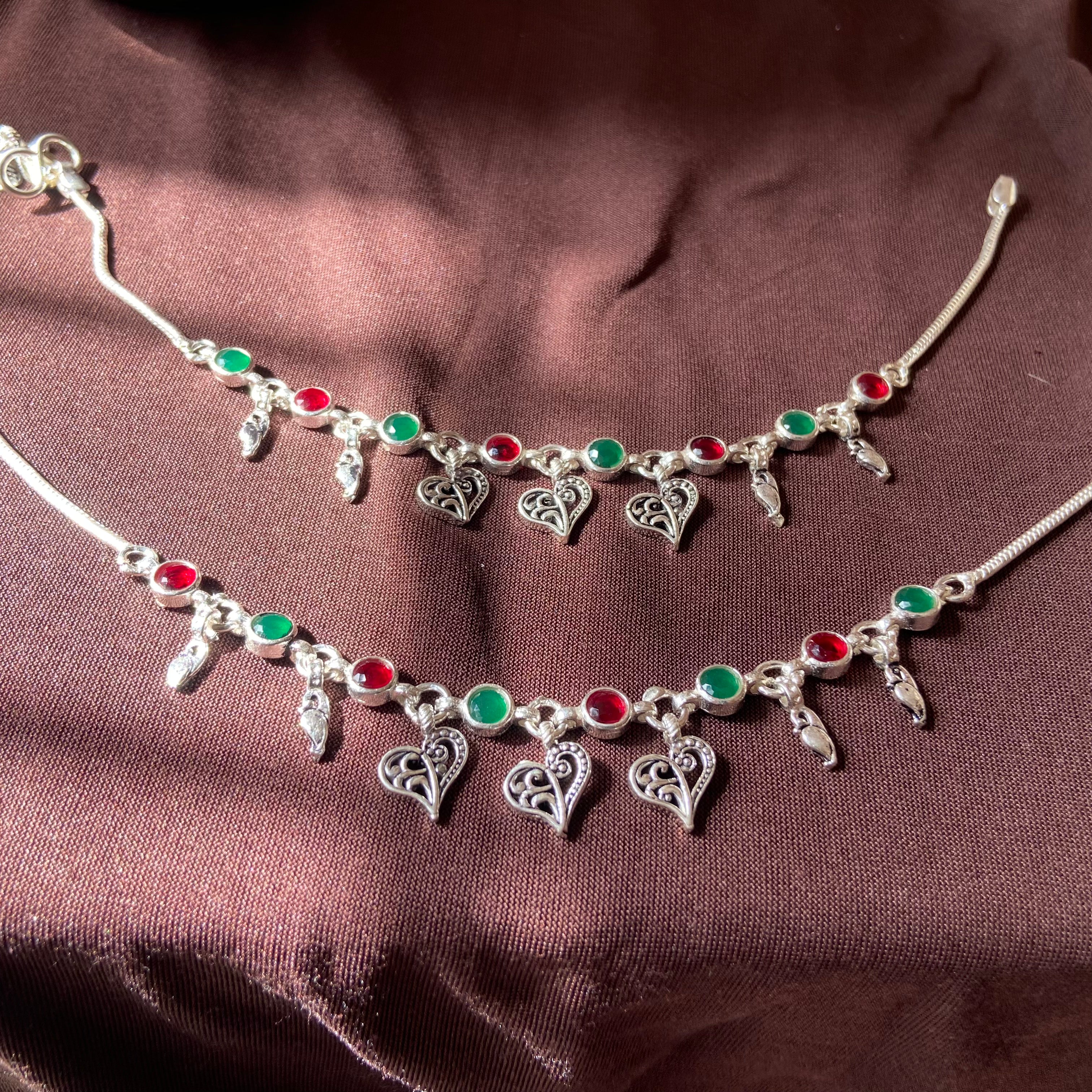 "WOKE" 925 silver paan drops cut-stone anklet