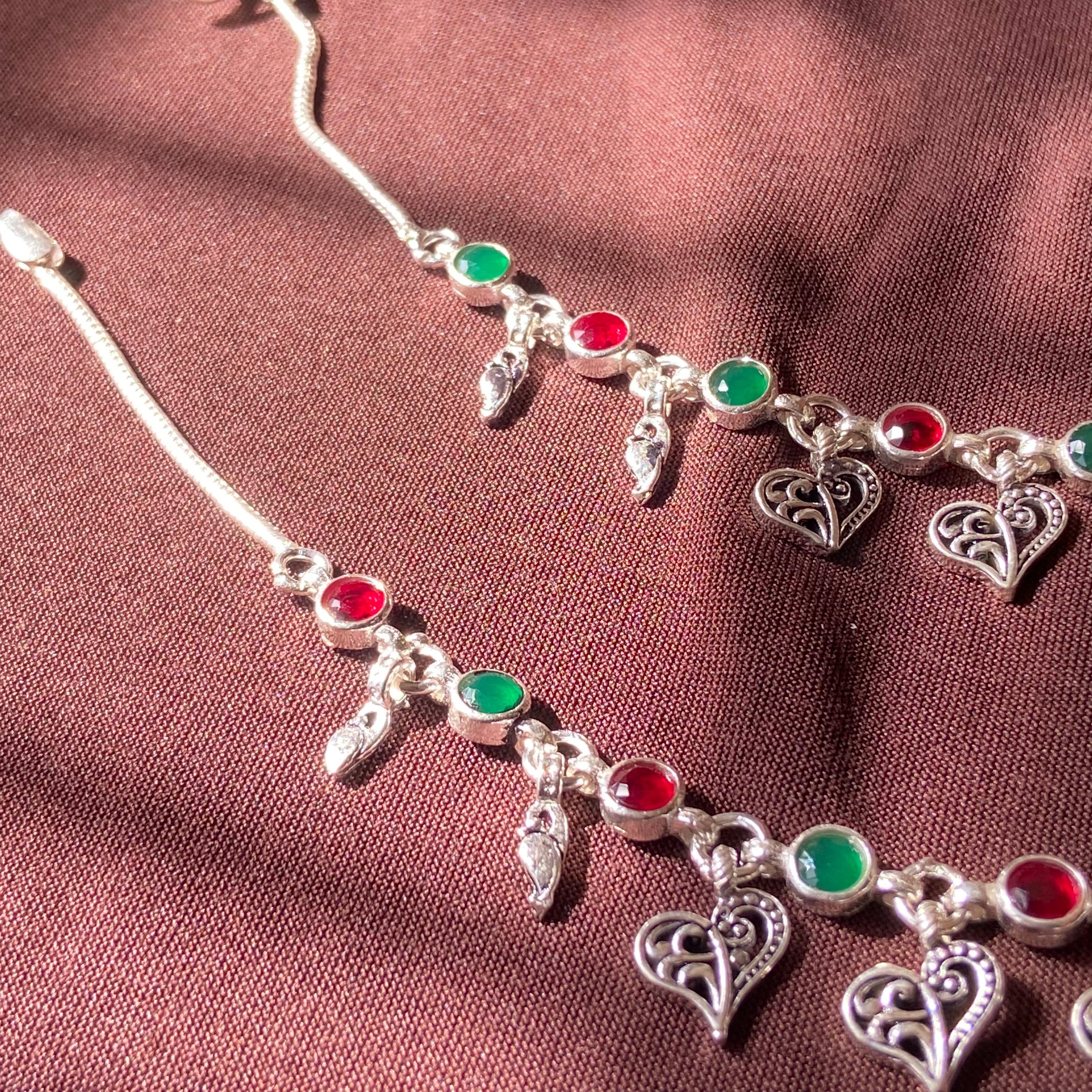 "WOKE" 925 silver paan drops cut-stone anklet