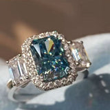 3.38 carat blue radiant cut ring | Moissanite ring in 14k gold and  925 sterling silver| GRA certified moissanites