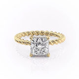 PRINCESS CUT MOISSANITE ENGAGEMENT RING, TWISTED BAND WITH HIDDEN HALO| WOKE