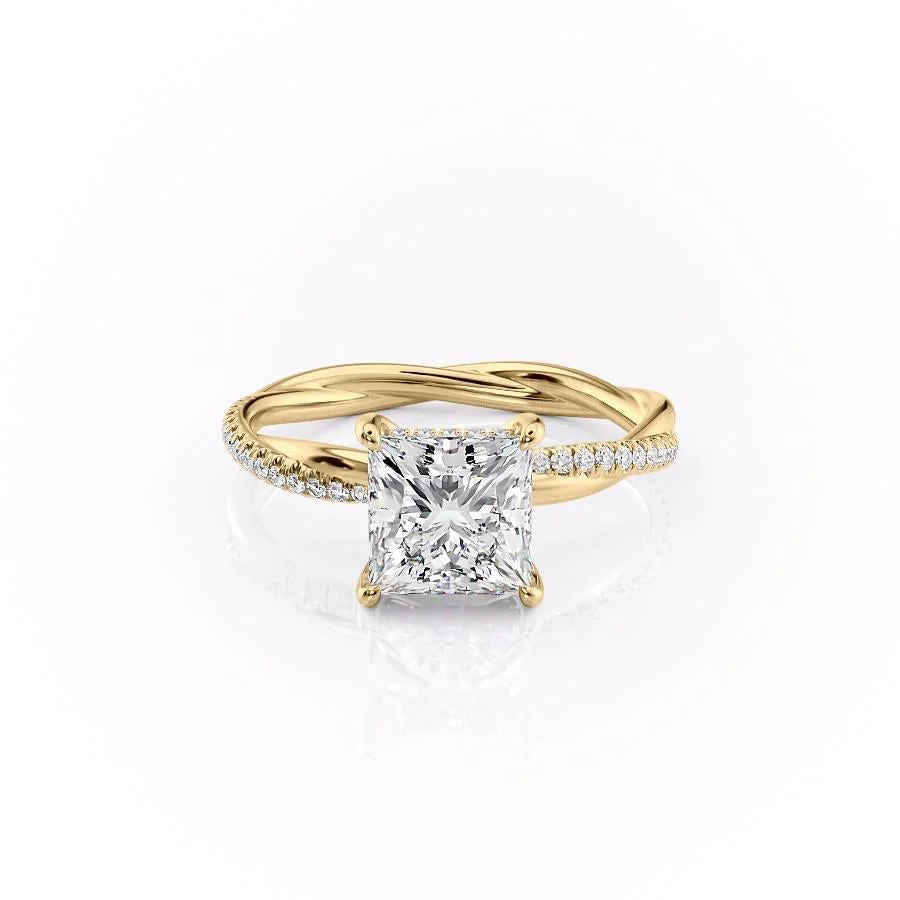 PRINCESS CUT MOISSANITE TWISTED SHOULDER SET RING WITH HIDDEN HALO| WOKE